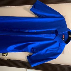 JF J. Ferrar Blue collared button down short sleeve shirt size large slim fit